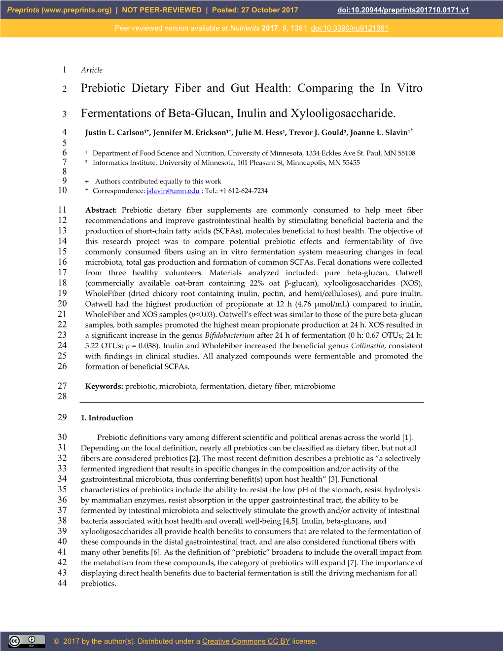 Comparing the in Vitro Fermentations of Beta-Glucan, Inulin And