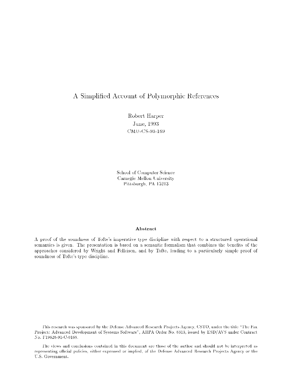 A Simpli Ed Account of Polymorphic References