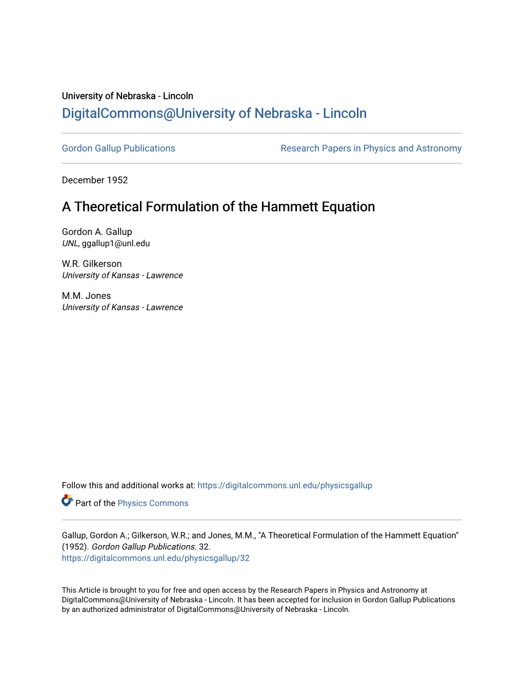 A Theoretical Formulation of the Hammett Equation