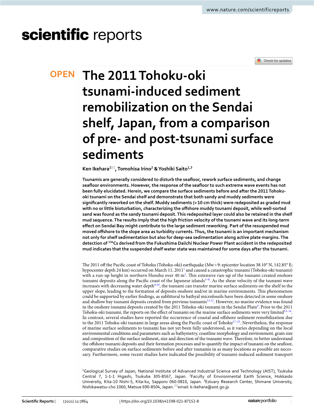 The 2011 Tohoku-Oki Tsunami-Induced Sediment