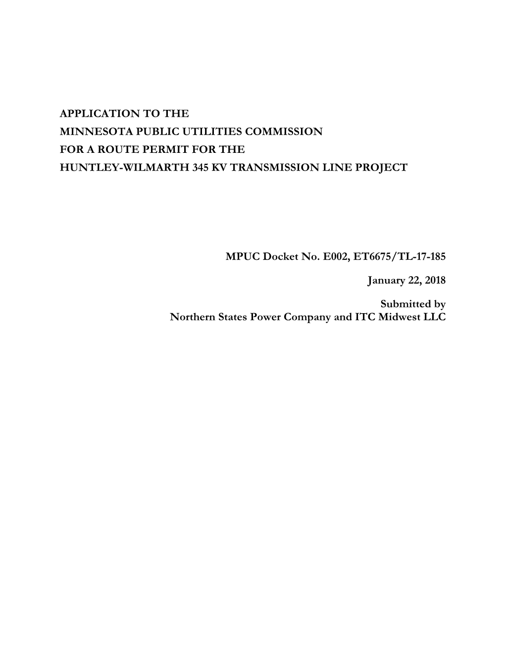Route Permit Application Table of Contents