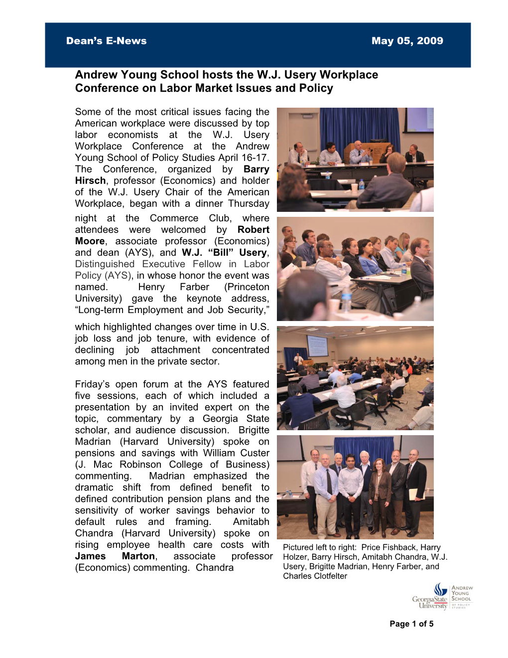 Andrew Young School Hosts the W.J. Usery Workplace Conference on Labor Market Issues and Policy