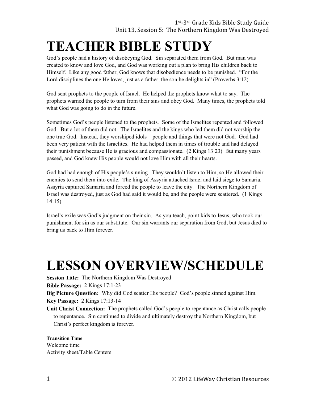 Teacher Bible Study Lesson Overview