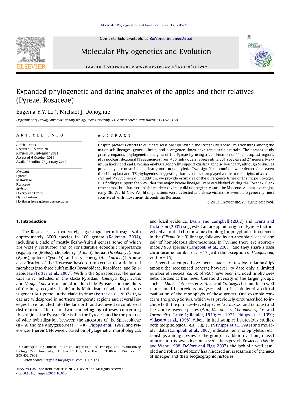 Molecular Phylogenetics and Evolution 63 (2012) 230–243