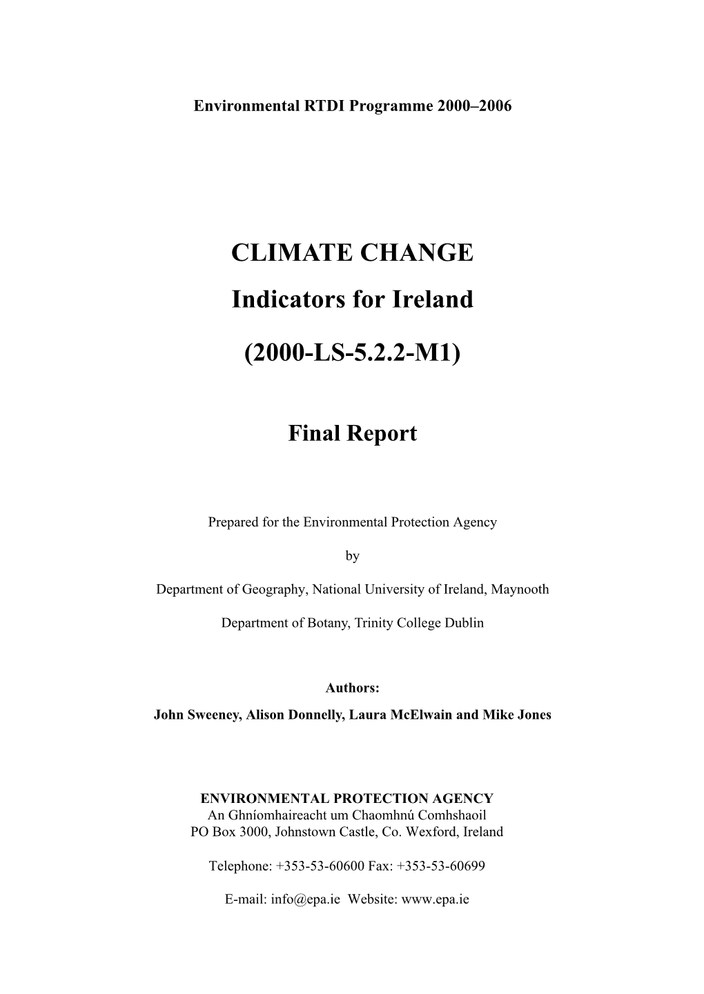 CLIMATE CHANGE Indicators for Ireland (2000-LS-5.2.2-M1)