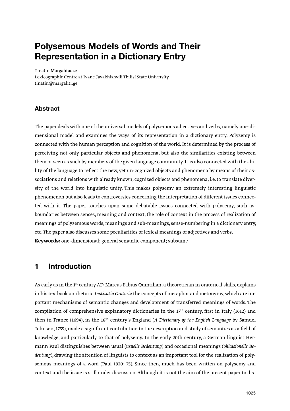 Polysemous Models of Words and Their Representation in a Dictionary Entry