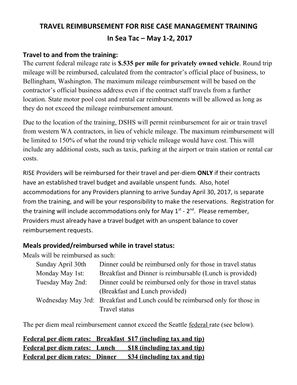 Travel Reimbursement for Rise Case Management Training