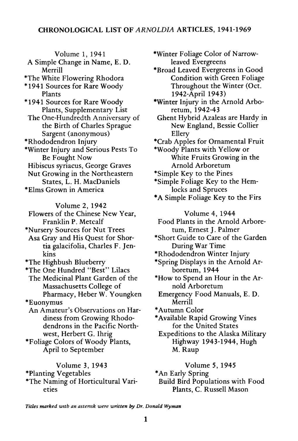 A Cumulative Index to Arnoldia, Volumes 1-29 (1941-1969)