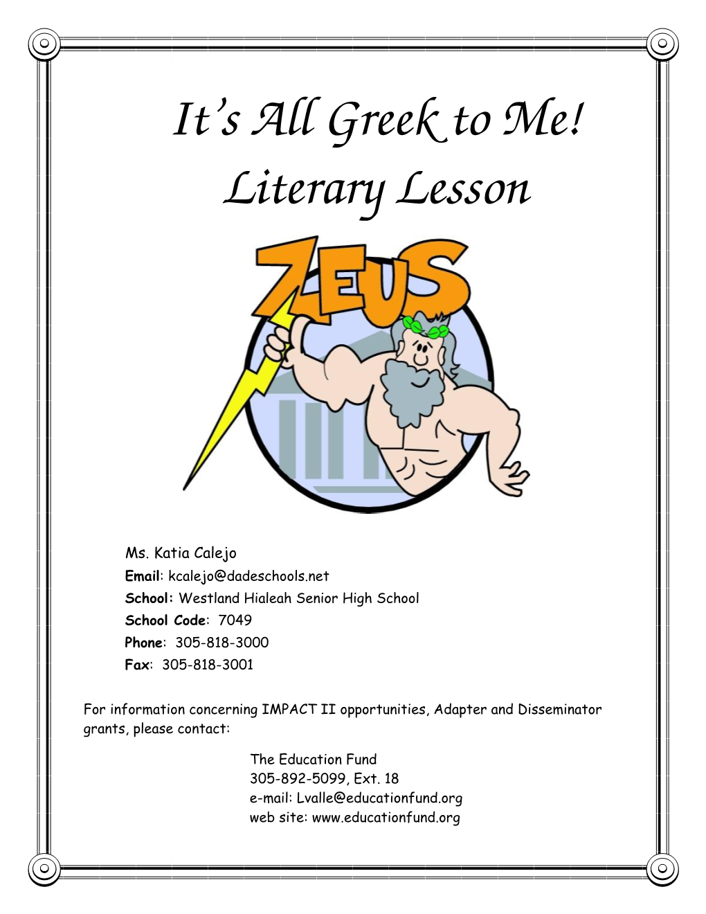 It's All Greek to Me! Literary Lesson