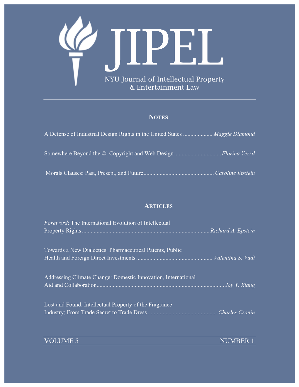 VOLUME 5 NUMBER 1 NYU Journal of Intellectual Property