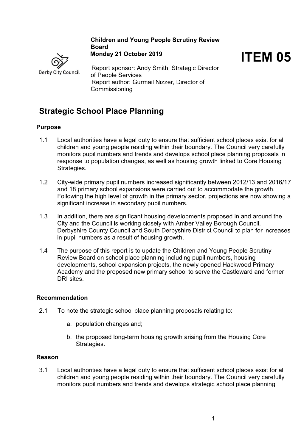 Standard Report Template Derby City Council