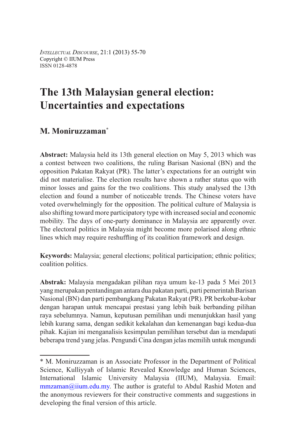 The 13 Malaysian General Election