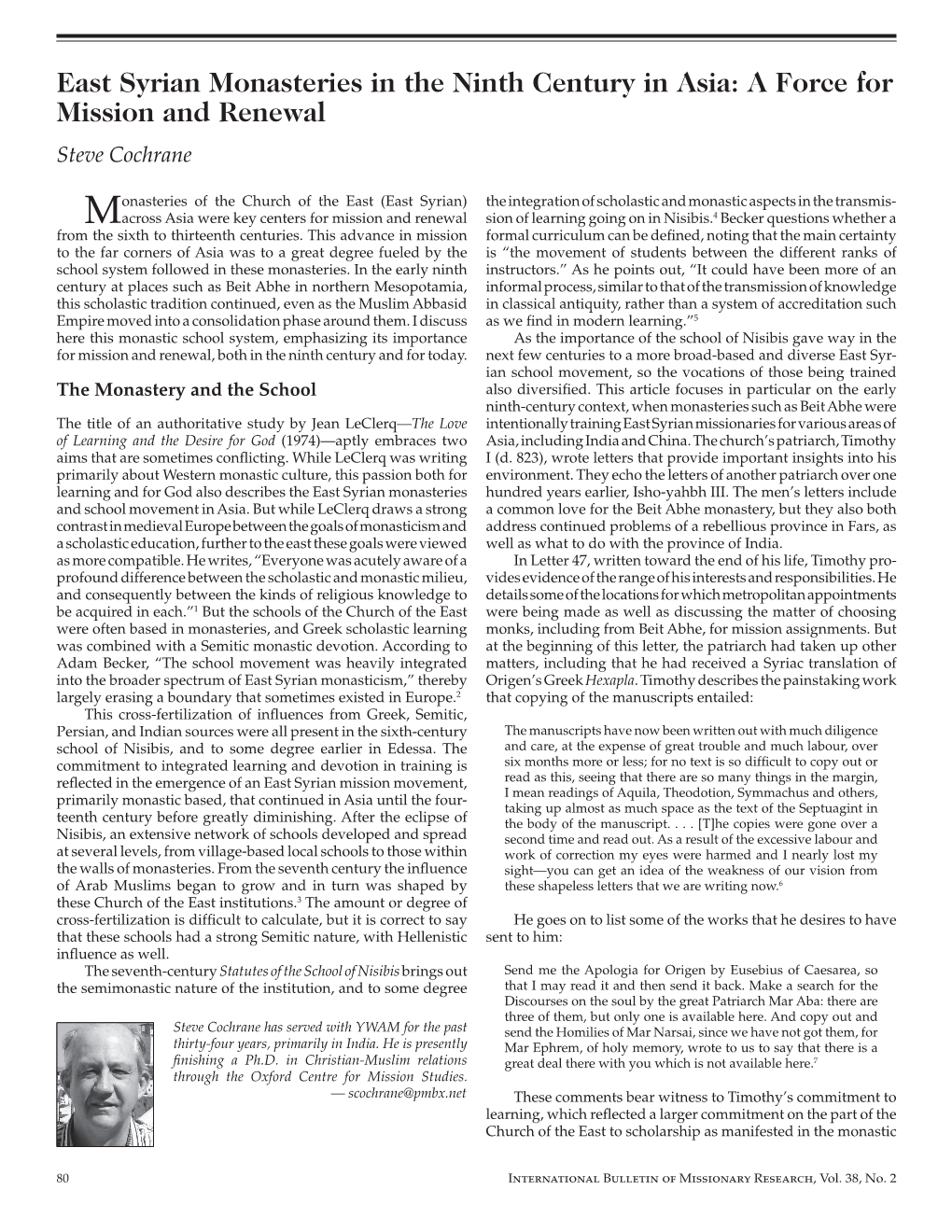 International Bulletin of Missionary Research, Vol 38, No. 2