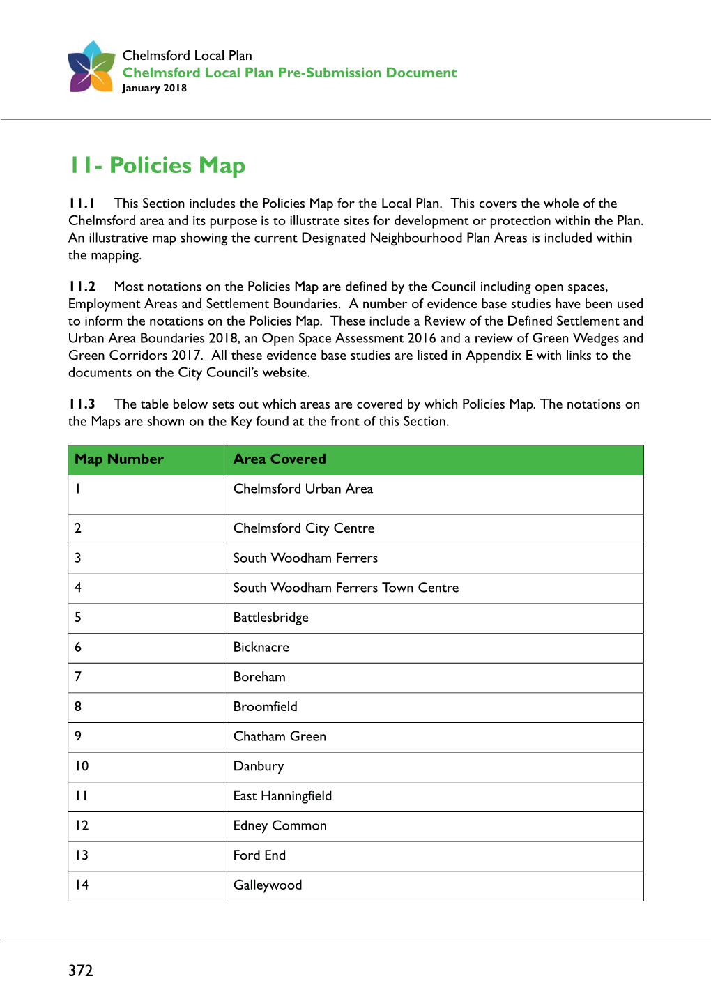 Chelmsford Local Plan Pre-Submission Document January 2018