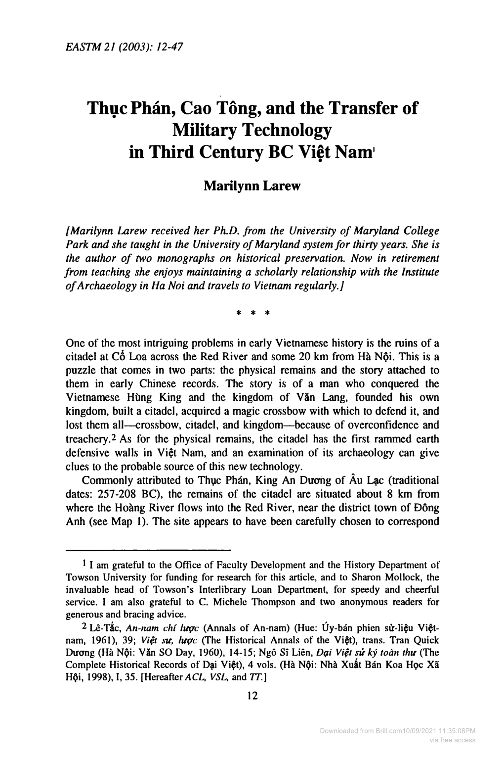 Thyc Phan, Cao Tong, and the Transfer of Military Technology in Third Century BC Vift Nam•
