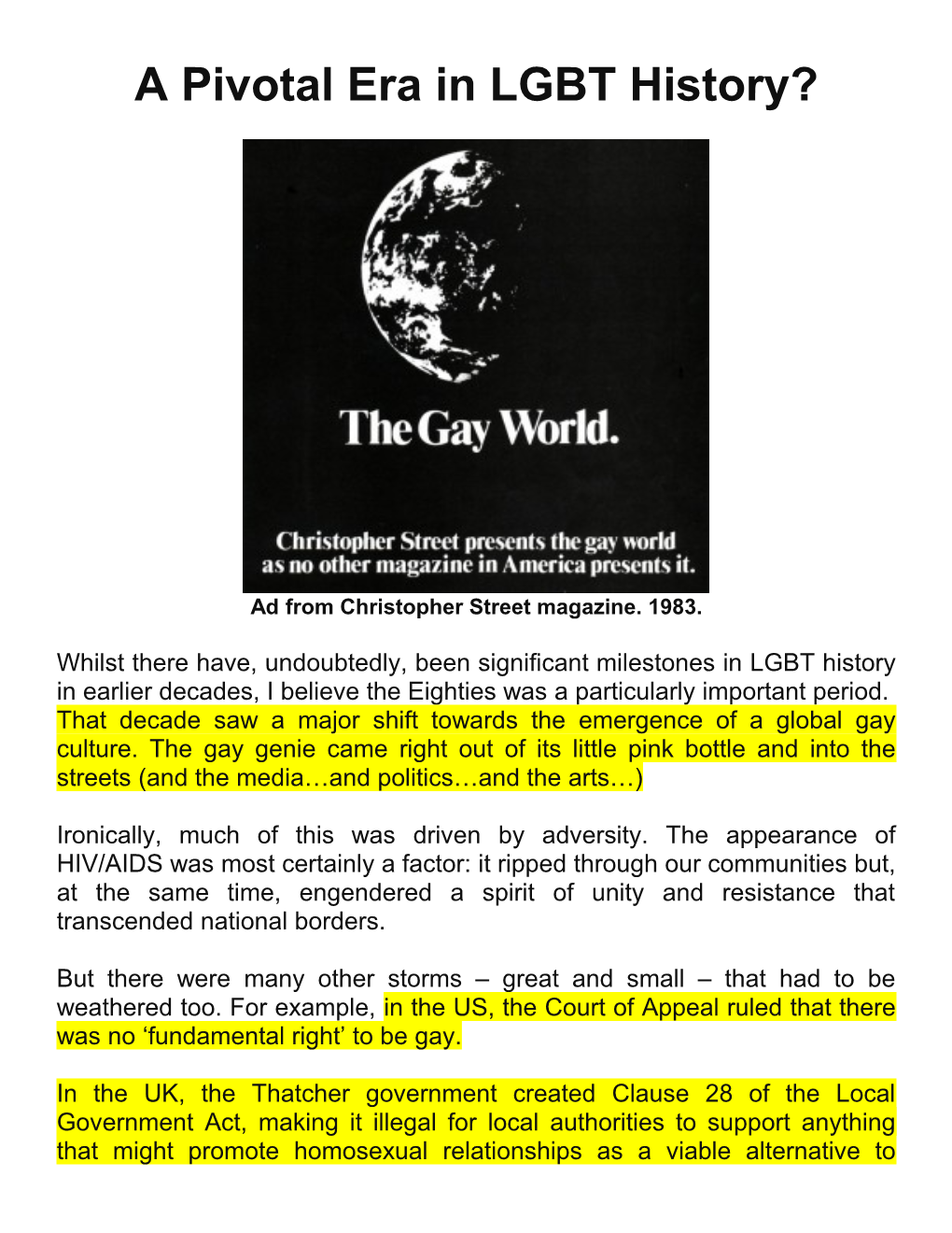 A Pivotal Era in LGBT History?