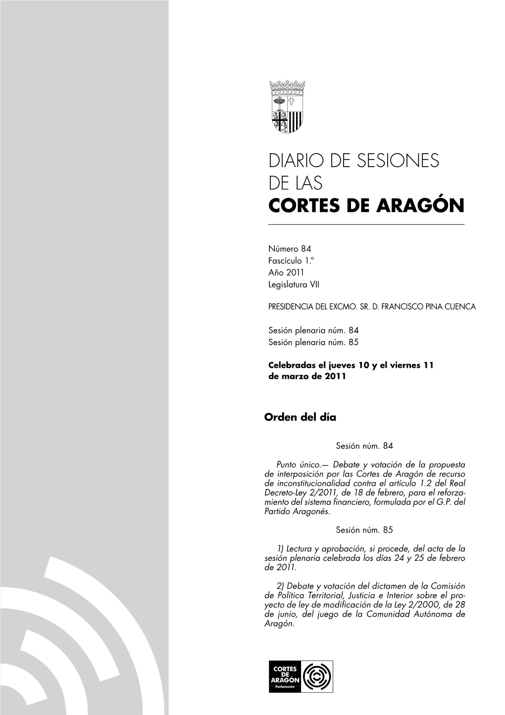 Diario De Sesiones De Las Cortes De Aragón