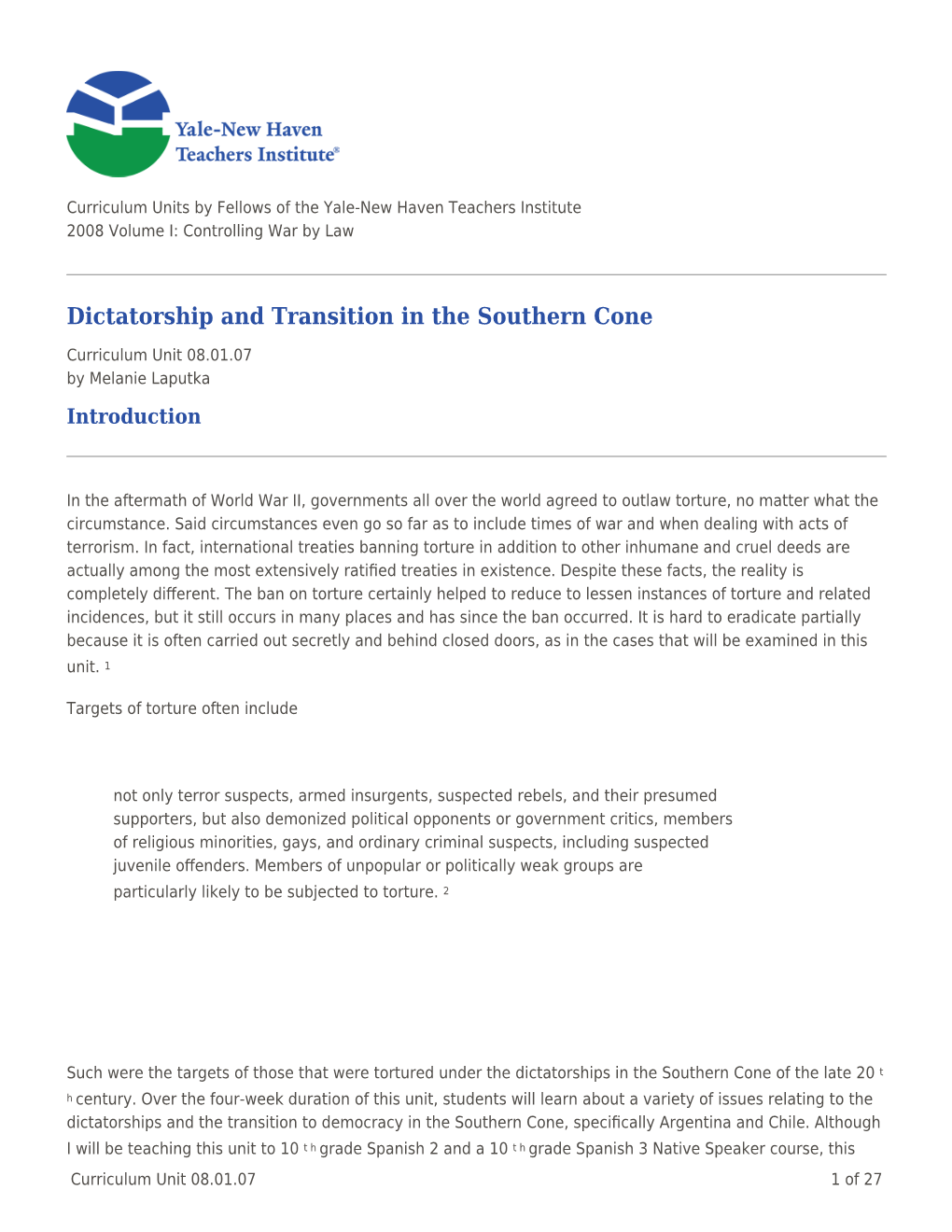 Dictatorship and Transition in the Southern Cone