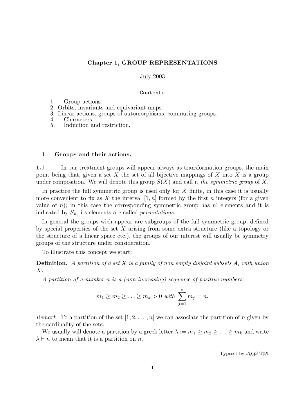 Chapter 1, GROUP REPRESENTATIONS