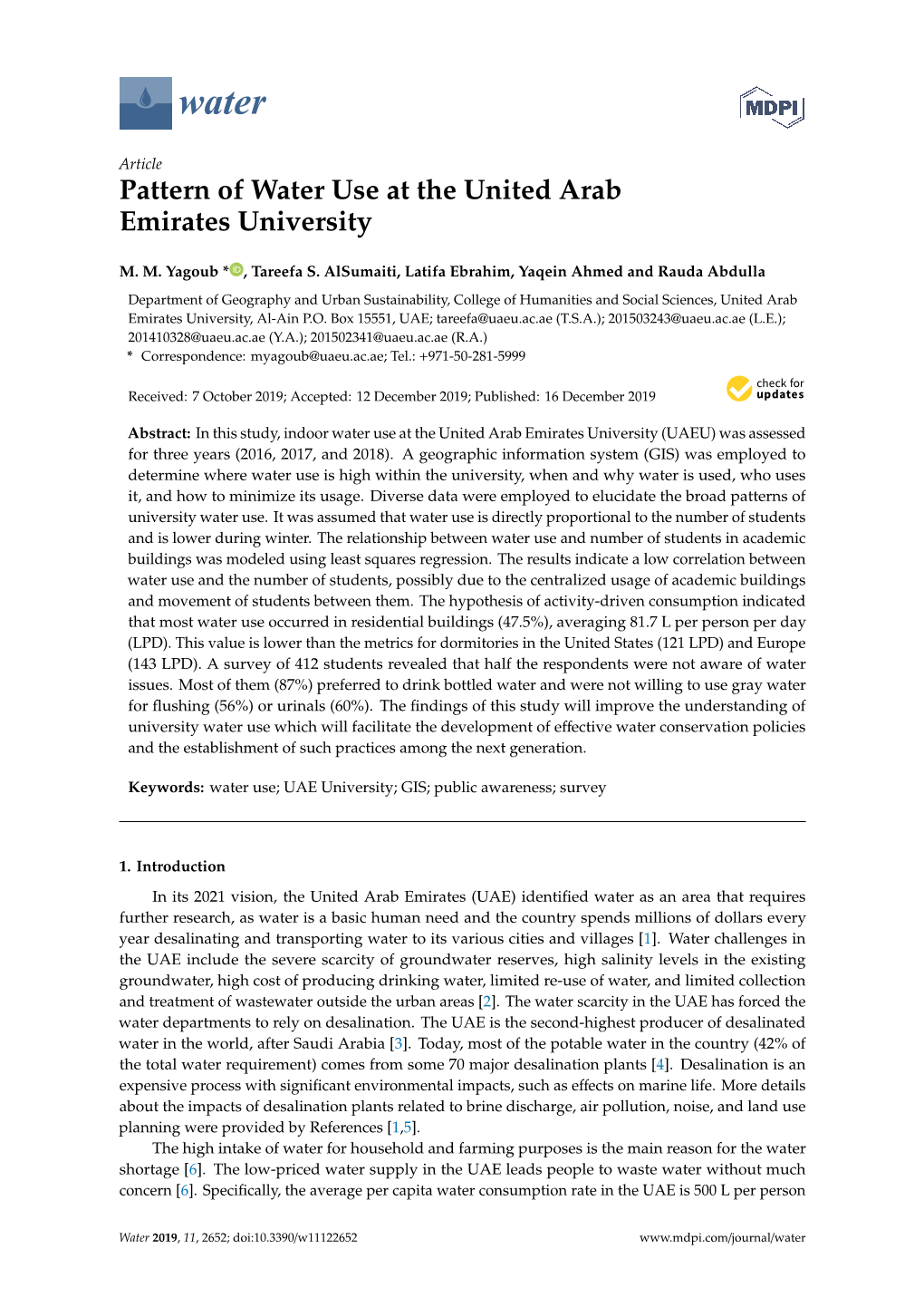 Pattern of Water Use at the United Arab Emirates University