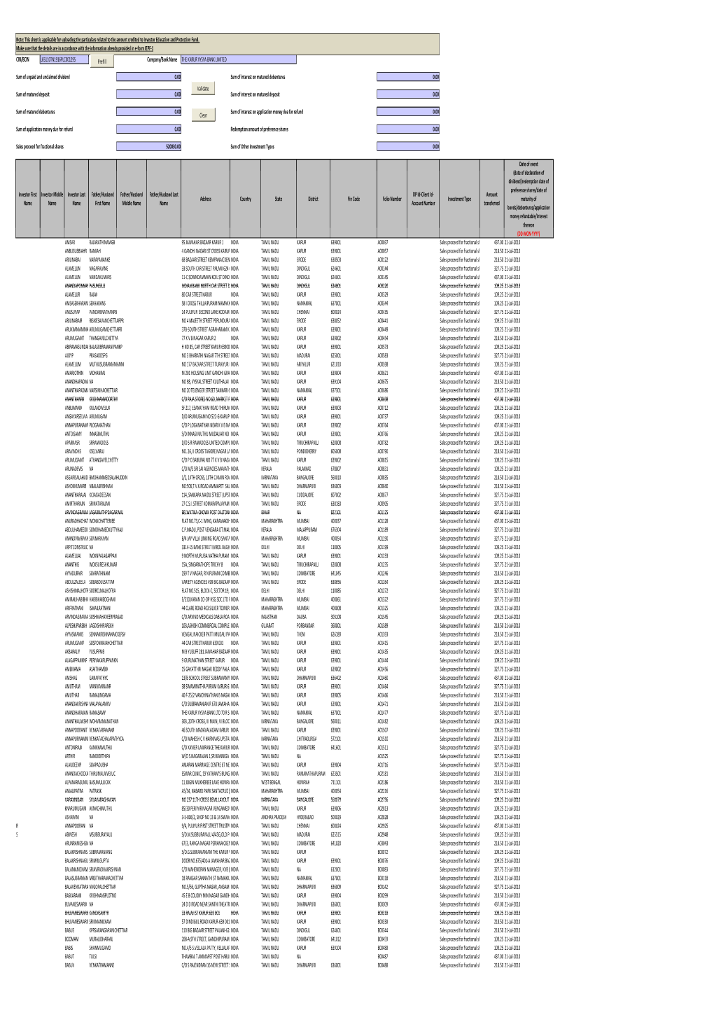 BONUS 2010 Fractional Entitlements Refund Transferred to IEPF