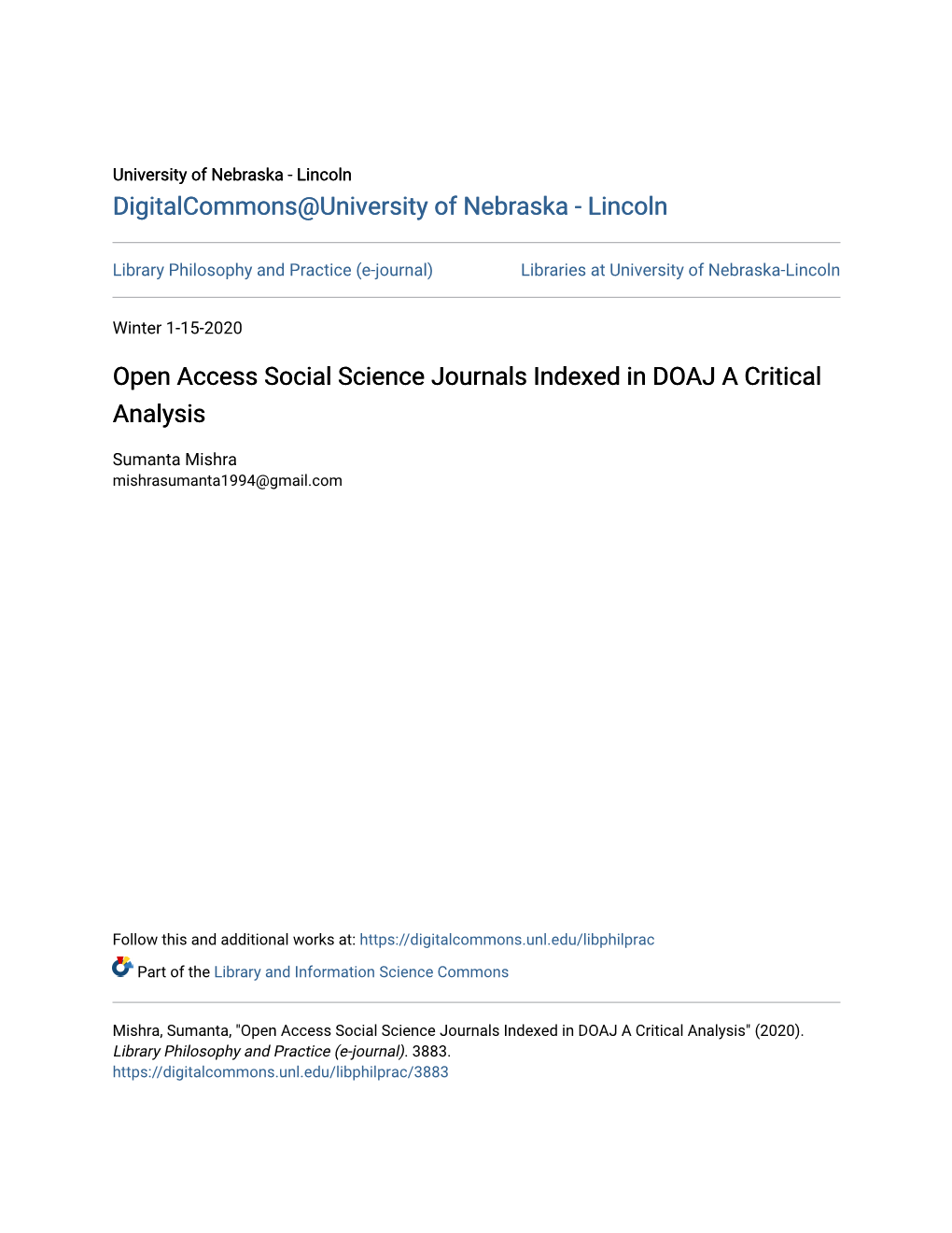 Open Access Social Science Journals Indexed in DOAJ a Critical Analysis