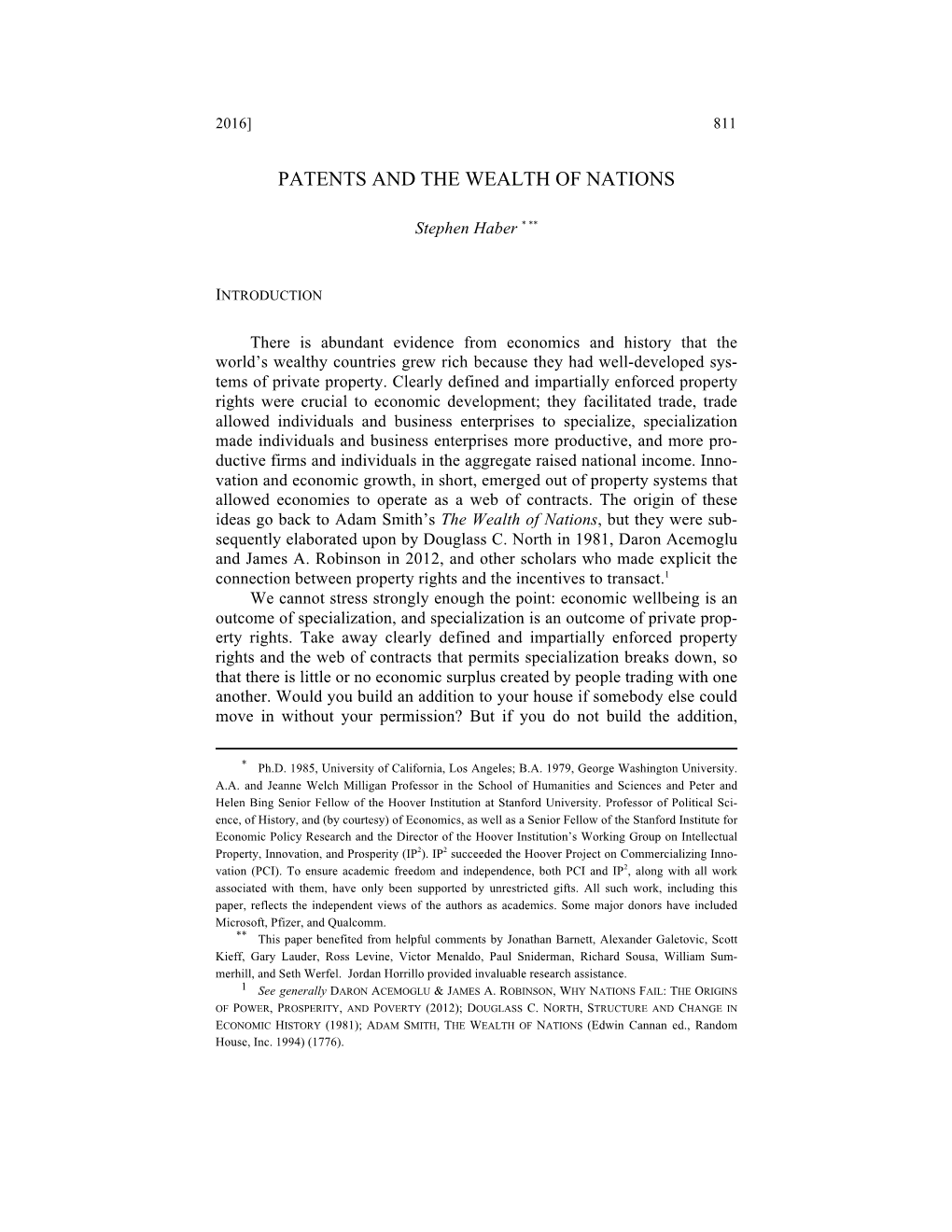 Patents and the Wealth of Nations