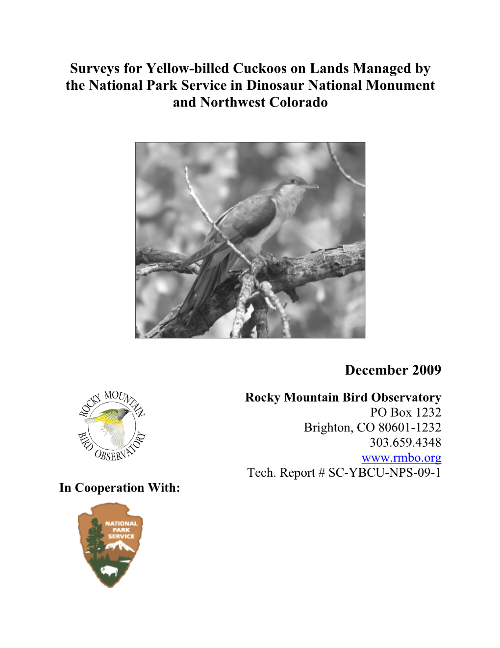 Surveys for Yellow-Billed Cuckoos on Lands Managed by the National Park Service in Dinosaur National Monument and Northwest Colorado