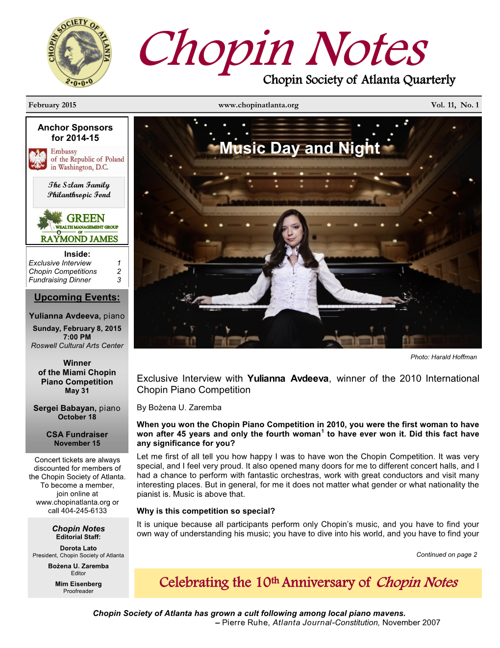 Chopin Notes Chopin Society of Atlanta Quarterly