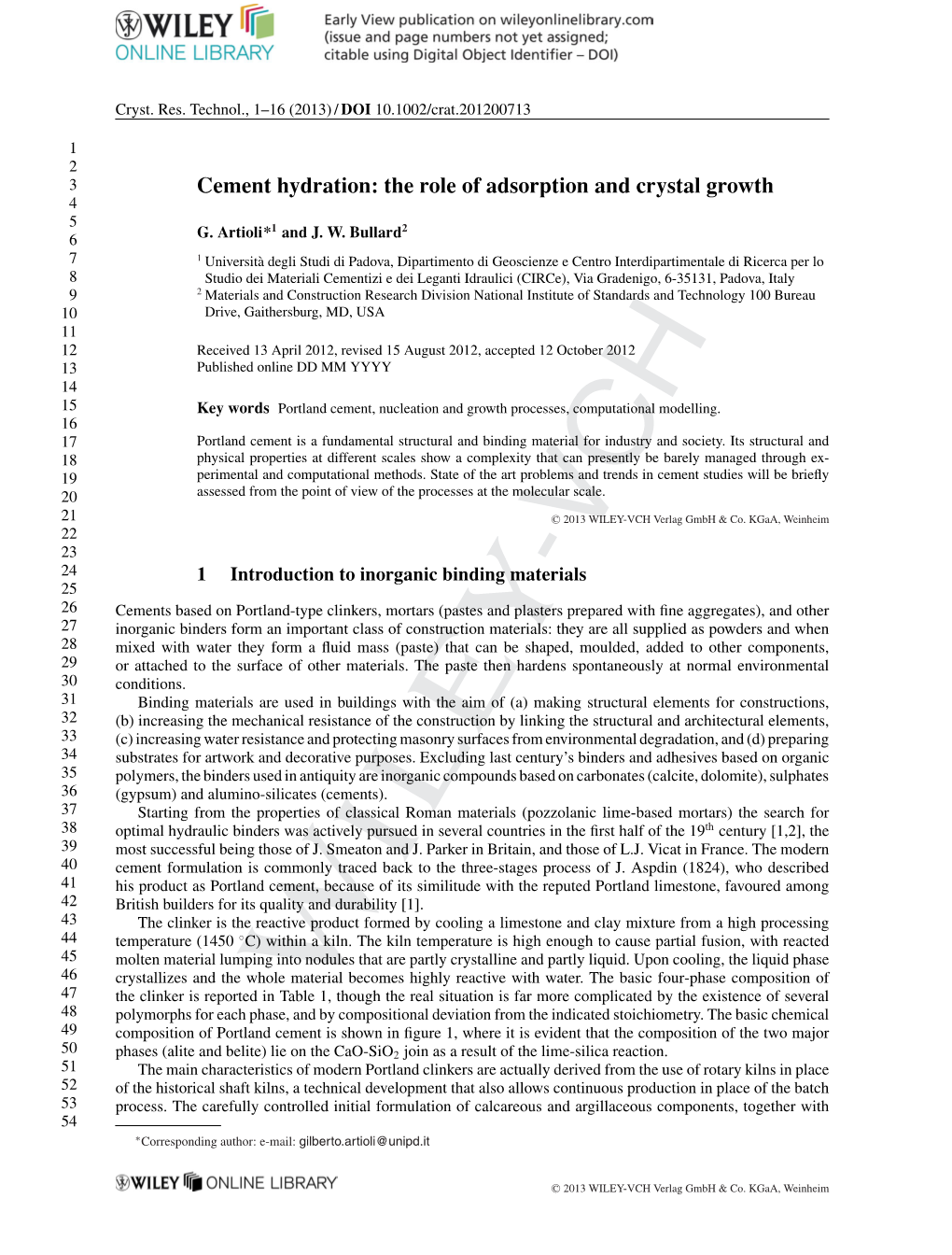 Cement Hydration: the Role of Adsorption and Crystal Growth 4 5 1 2 6 G