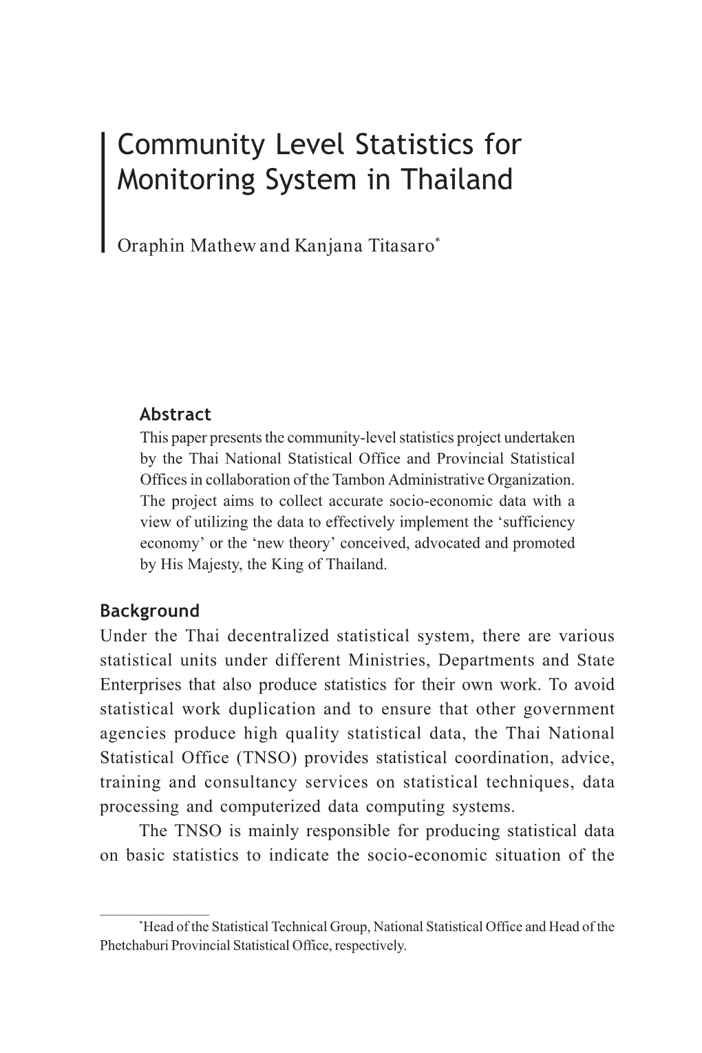 Community Level Statistics for Monitoring System in Thailand