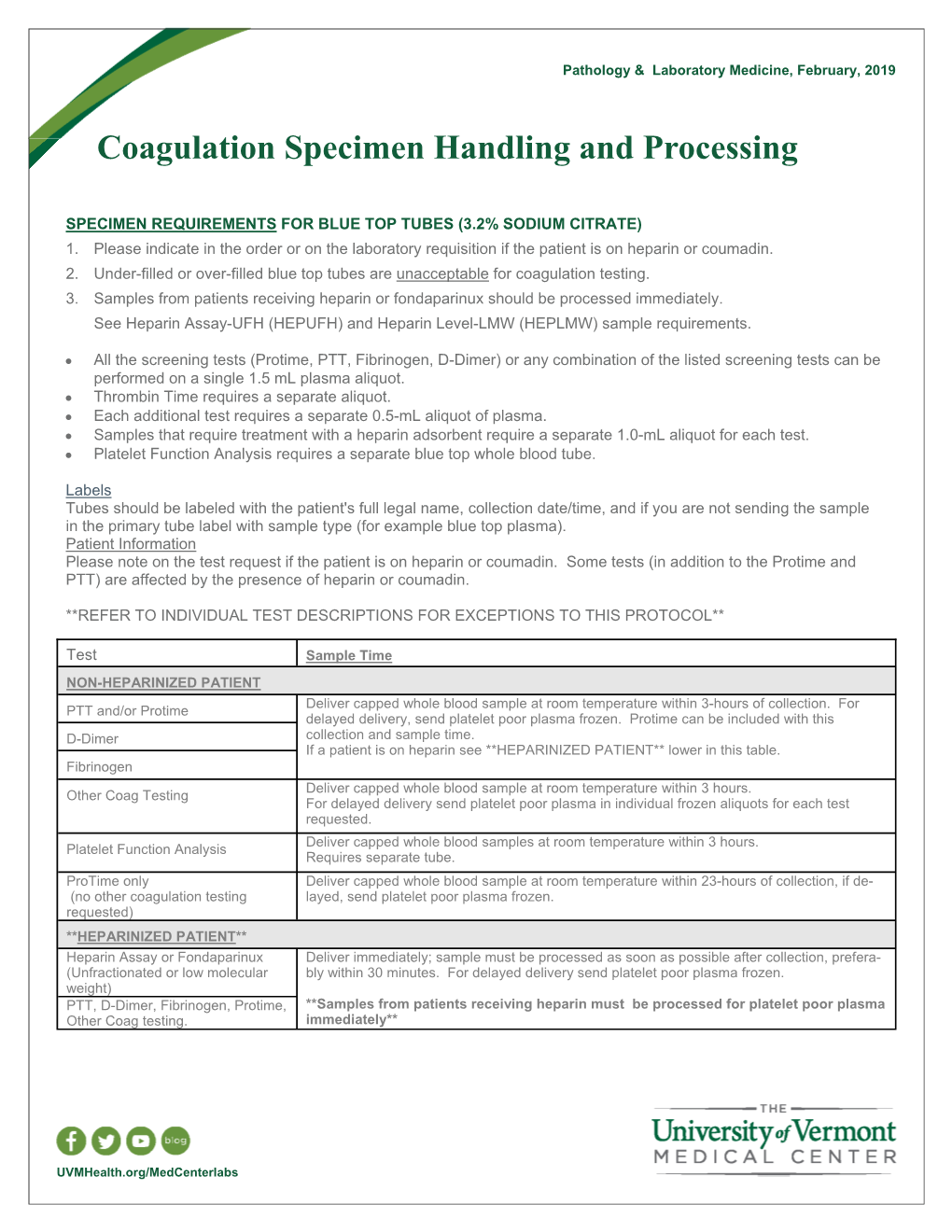 Coagulation Specimen Handling and Processing