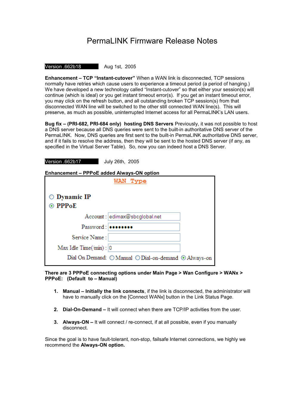 Permalink Firmware Release Notes