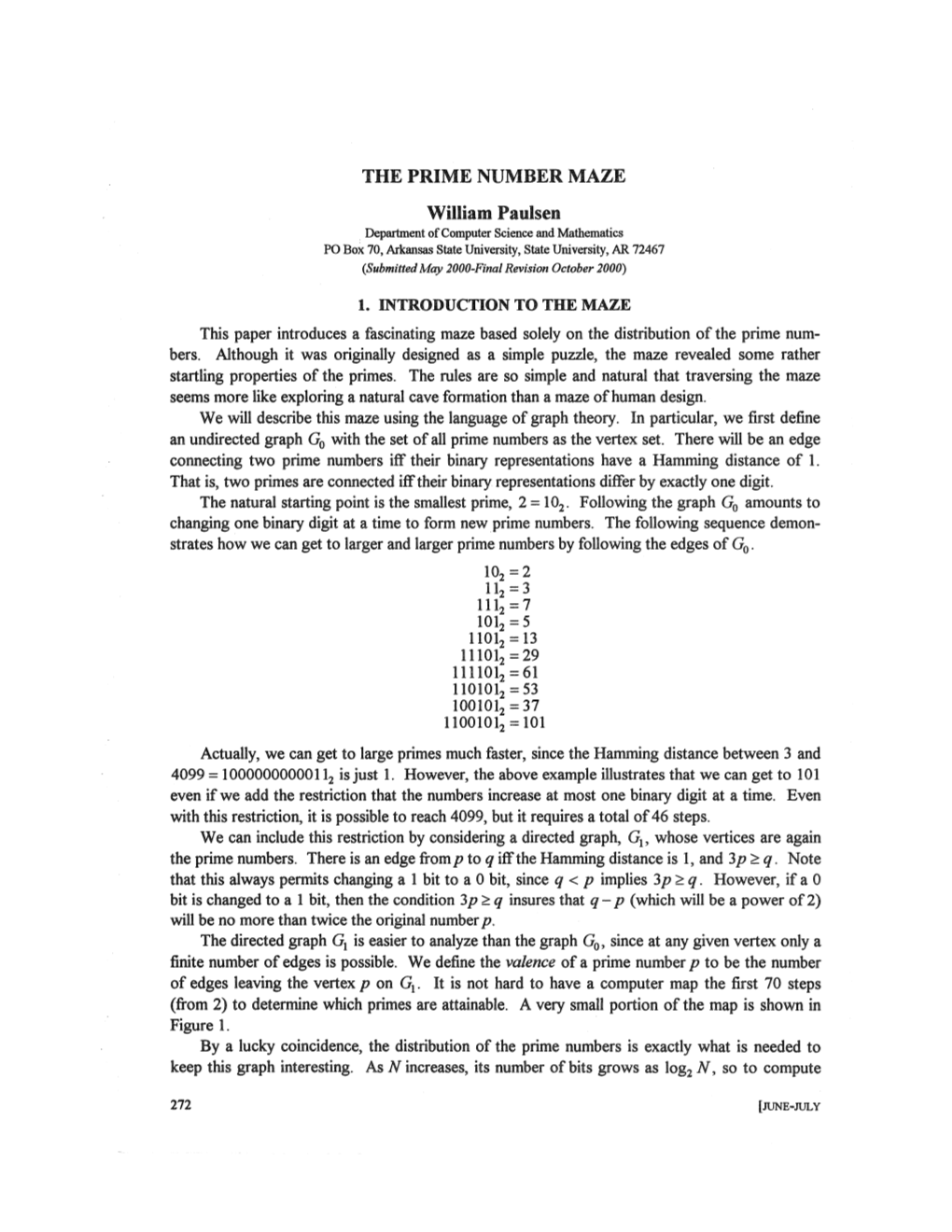 THE PRIME NUMBER MAZE William Paulsen