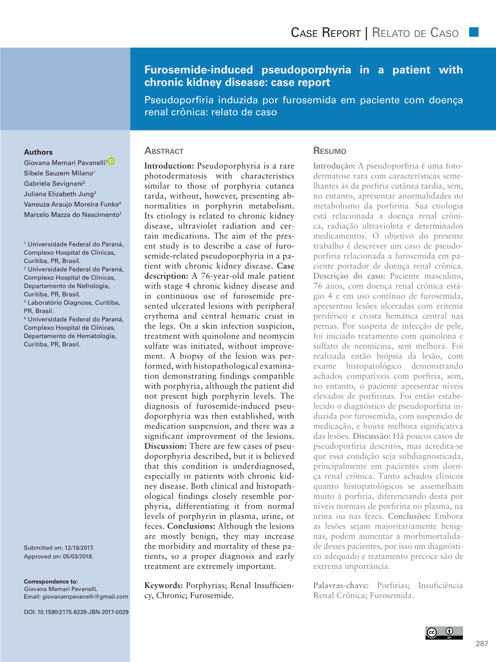 Furosemide-Induced Pseudoporphyria in a Patient with Chronic