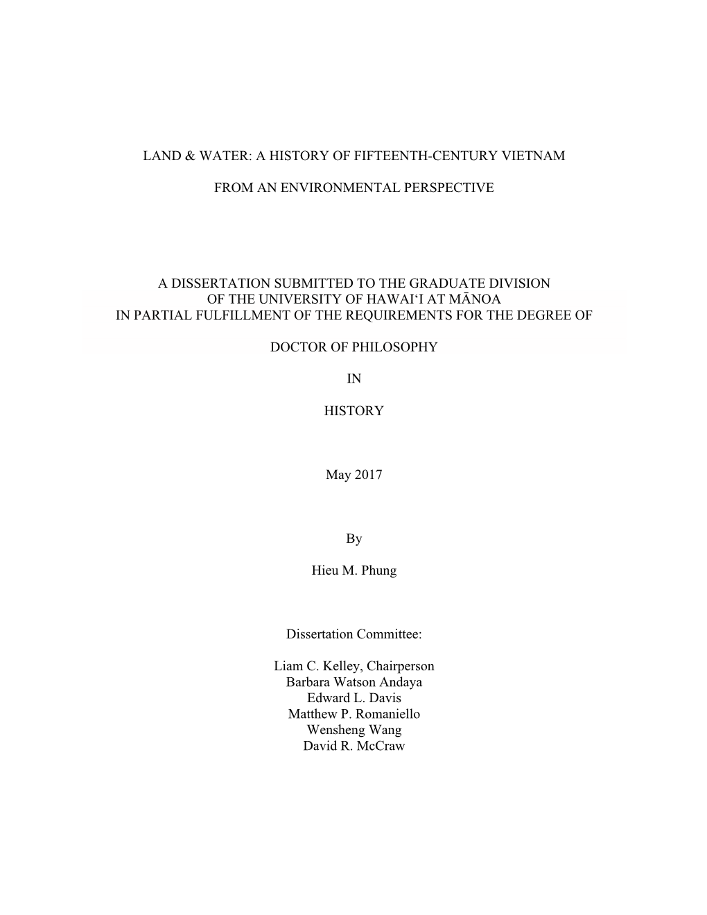 Land & Water: a History of Fifteenth-Century Vietnam