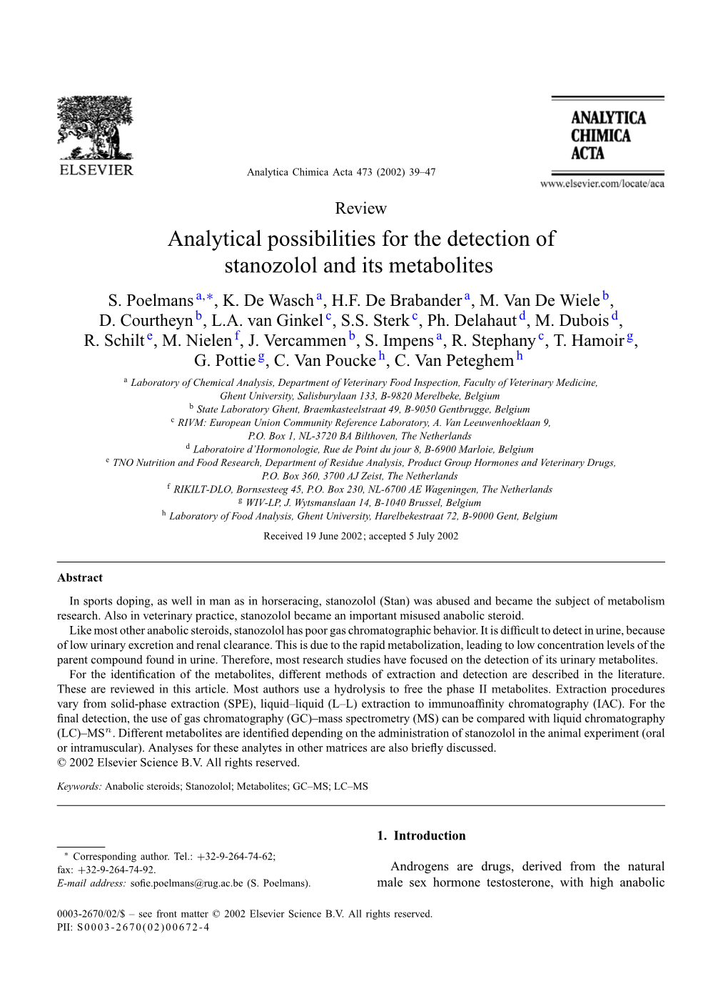 Analytical Possibilities for the Detection of Stanozolol and Its Metabolites S