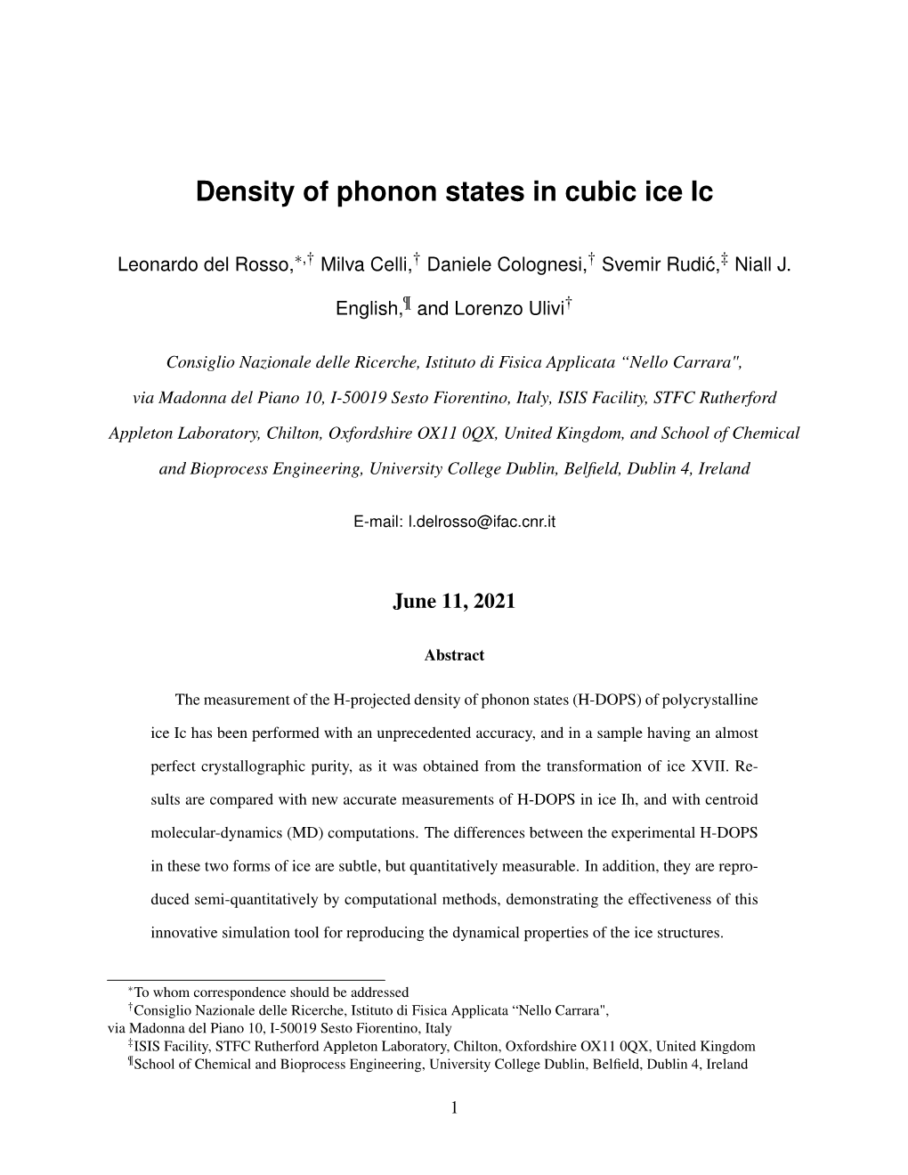 Density of Phonon States in Cubic Ice Ic