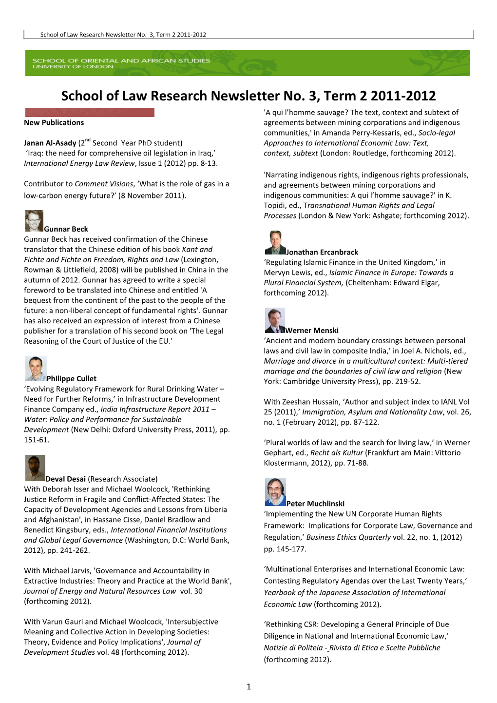 School of Law Research Newsletter No. 3, Term 2 2011-2012