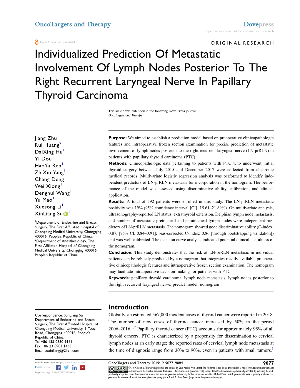 Individualized Prediction of Metastatic Involvement of Lymph Nodes Posterior to the Right Recurrent Laryngeal Nerve in Papillary Thyroid Carcinoma