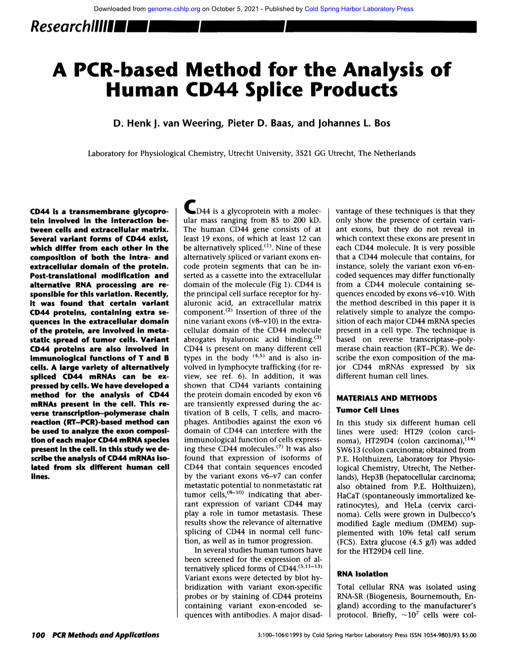 A PCR-Based Method for the Analysis of Human CD44 Splice Products