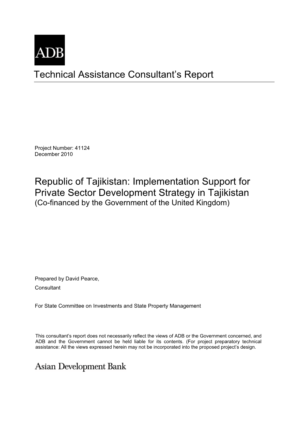 Technical Assistance Consultant's Report