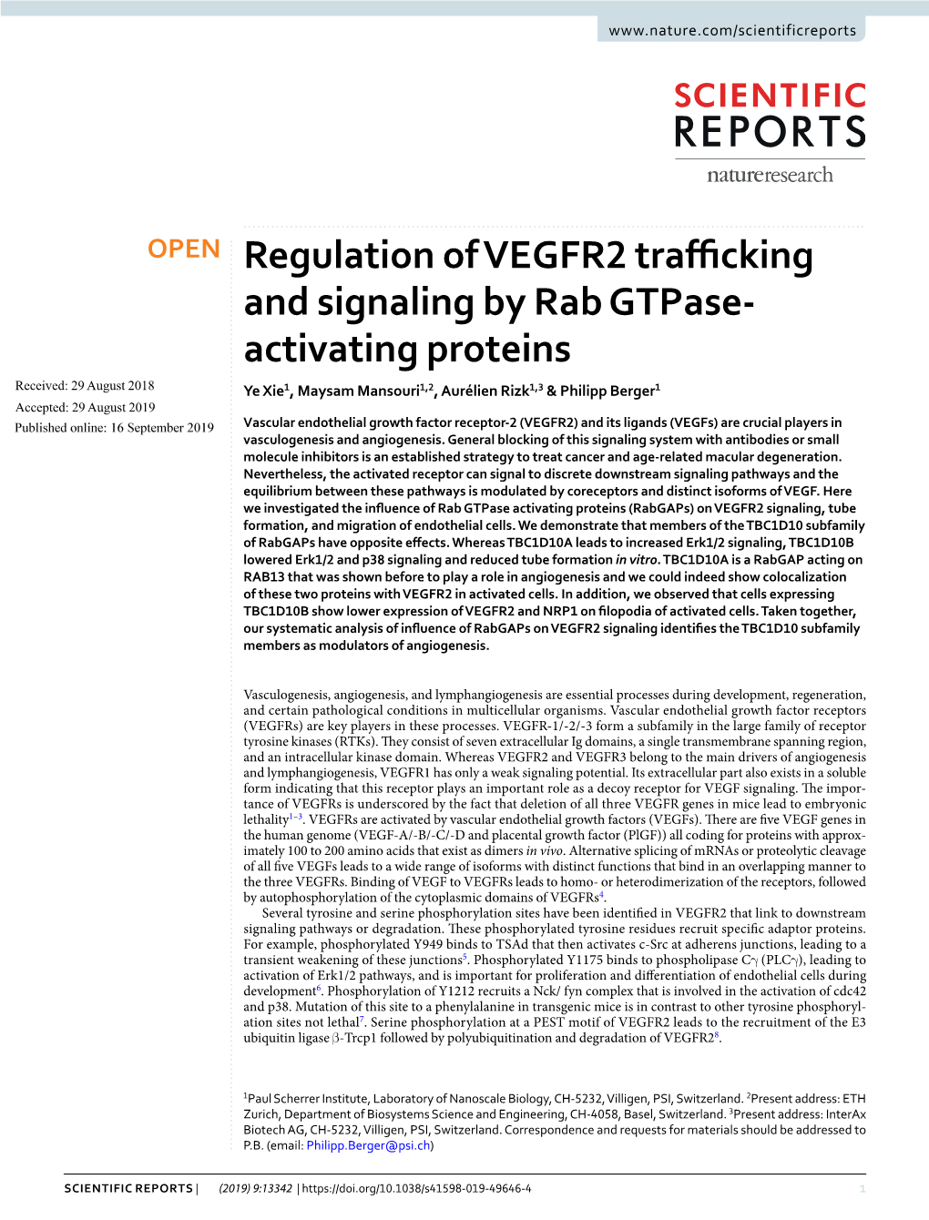 Regulation of VEGFR2 Trafficking and Signaling by Rab Gtpase-Activating