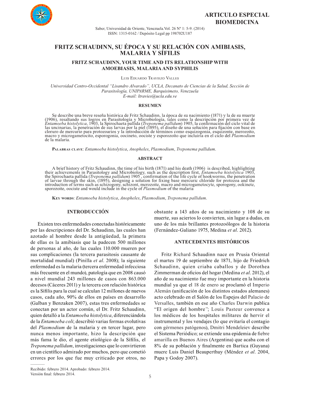 Articulo Especial Biomedicina Fritz Schaudinn, Su Época Y Su Relación