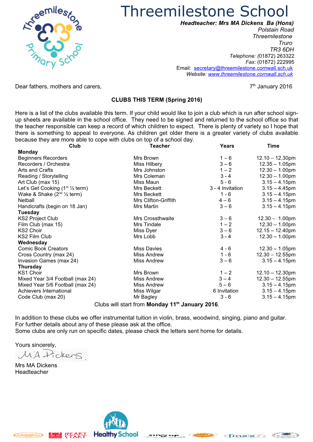 CLUBS THIS TERM (Spring 2016)