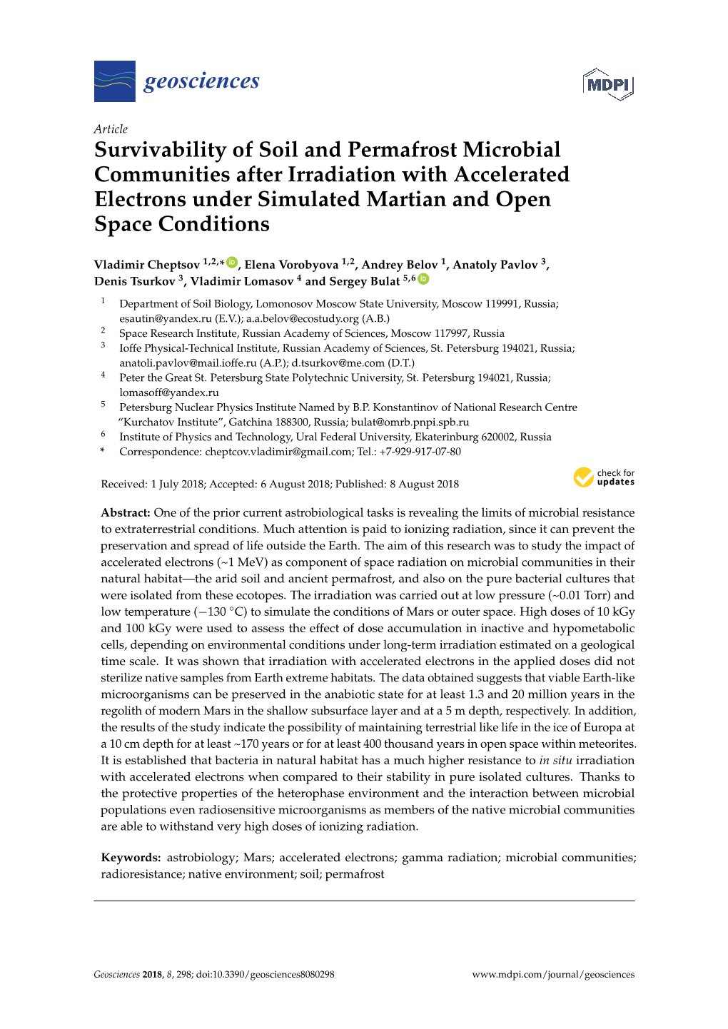 Survivability of Soil and Permafrost Microbial Communities After Irradiation with Accelerated Electrons Under Simulated Martian and Open Space Conditions