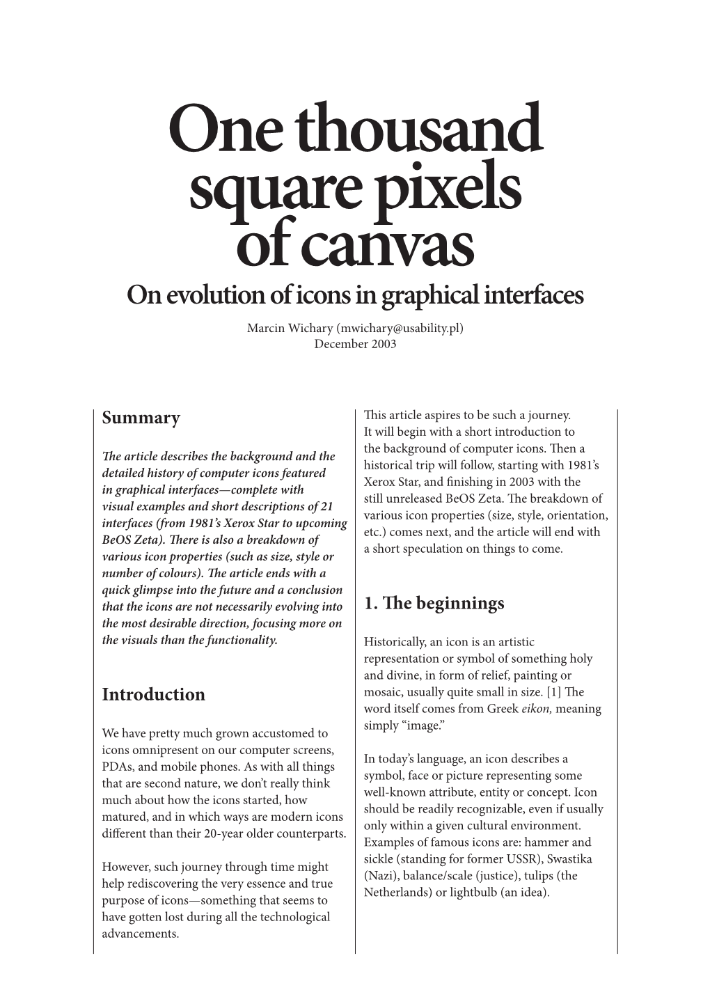 One Thousand Square Pixels of Canvas