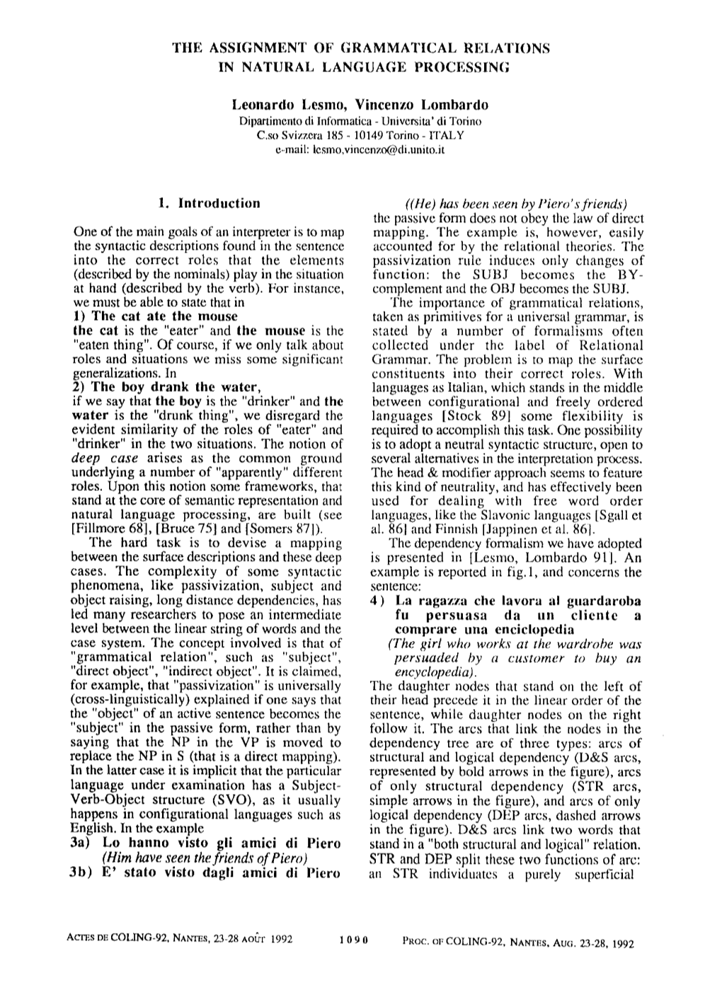 The Assignment of Grammatical Relations in Natural Language Processing