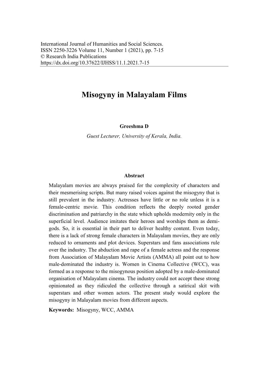 Misogyny in Malayalam Films