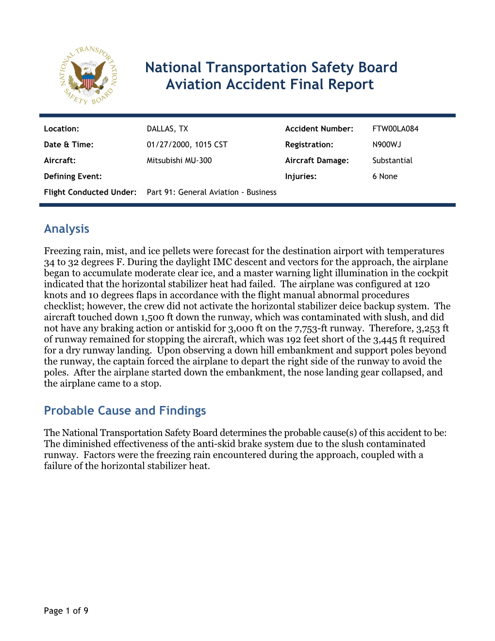 National Transportation Safety Board Aviation Accident Final Report